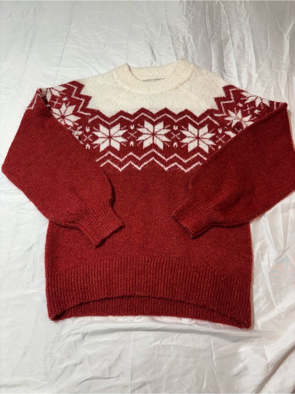 Abercrombie & Fitch Red Snowflake Fair Isle Collared Sweater Size XS Cozy
